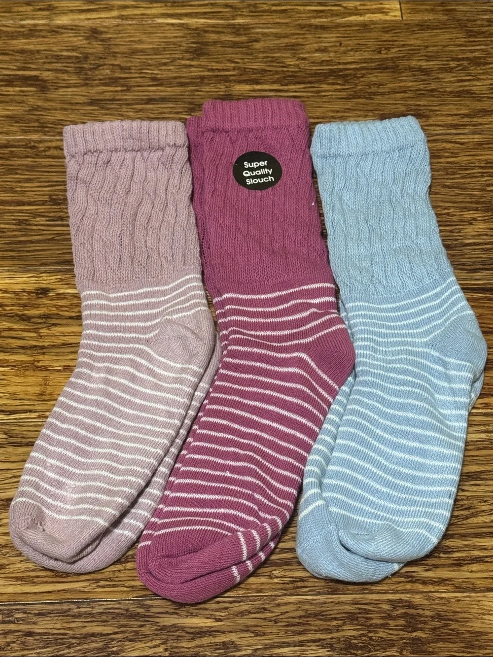 3-pack super quality slouch stripe print pink blue sock bundle